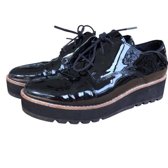 Eileen Fisher EDDY PATENT LEATHER PLATFORM black OXFORD size 6 nwot - Picture 4 of 13